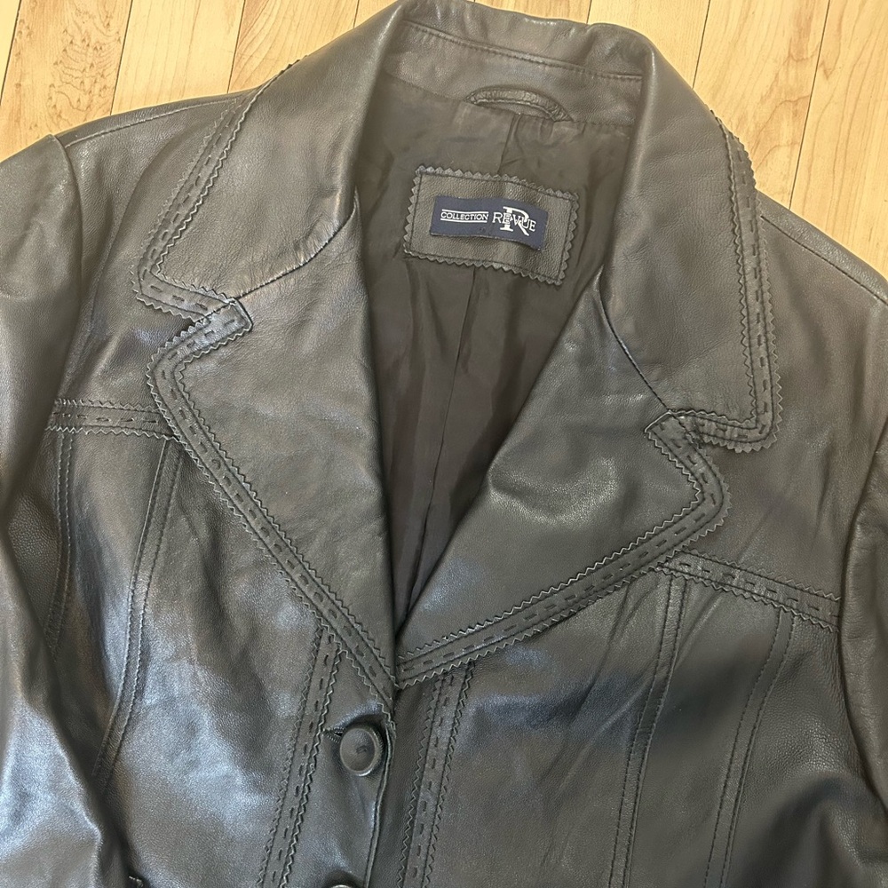 Classic Black Leather Blazer Jacket - Picture 5 of 7